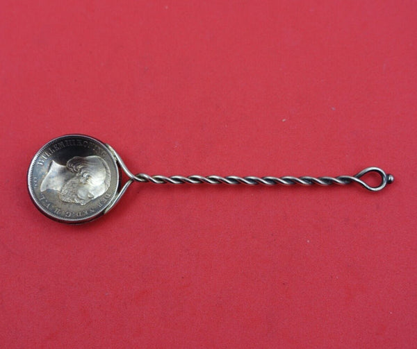 Dutch Coin Silver Demitasse Spoon Bowl with Twisted Handle Dated 1863 4 1/4"