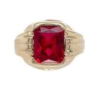 10k Yellow Gold Vintage Men's Synthetic Lab-Created Ruby Glass Ring (#J7146)