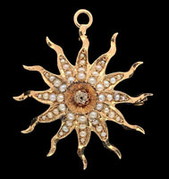 14k Rose Gold Starburst Diamond and Seed Pearl Pin Pendant Jewelry (#J6958)