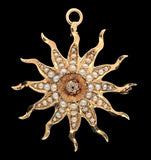 14k Rose Gold Starburst Diamond and Seed Pearl Pin Pendant Jewelry (#J6958)
