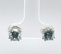 14k White Gold 1.62cttw Round Genuine Natural Aquamarine Stud Earrings (#J6376)