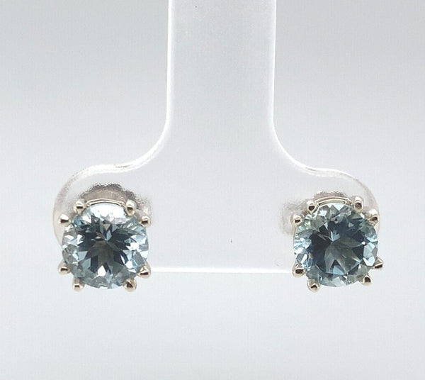 14k White Gold 1.62cttw Round Genuine Natural Aquamarine Stud Earrings (#J6376)