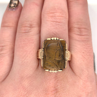 10k Yellow Gold Genuine Natural Tiger's Eye Quartz Cameo Men's Ring (#J5890)