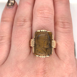 10k Yellow Gold Genuine Natural Tiger's Eye Quartz Cameo Men's Ring (#J5890)