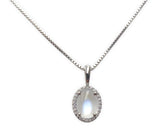 14k White Gold 1.61 Carat Genuine Natural Moonstone and Diamond Pendant (#J7187)