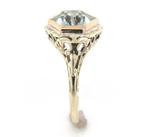 14k Yellow Gold Art Deco Filigree Ring w/Specialty Hexagon Cut Aquamarine #J6544