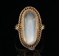 14k Yellow Gold High Dome Genuine Natural Moonstone Ring Handwrought (#J6495)