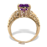 14k Yellow Gold 1.90 Carat Cushion Cut Genuine Natural Amethyst Ring (#J7414)