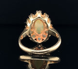 14k Yellow Gold Marquise Genuine Natural Opal Ring with Opal Halo (#J5937)
