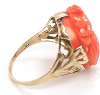 14k Yellow Gold Filigree Genuine Natural Coral Cameo Ring Size 9.25 (#J6298)
