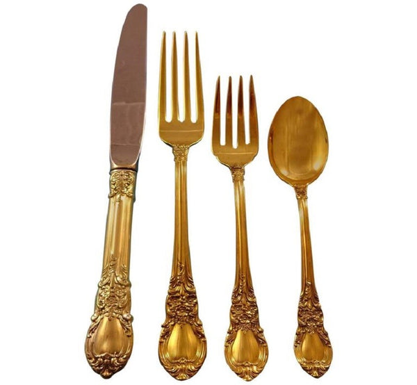 American Victorian Gold by Lunt Sterling Silver Flatware Set 12 Service 48 Pcs