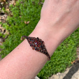 Genuine Natural Bohemian Garnet Bangle Bracelet with Rosette Center (#J7247)