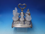 Silverplate Cruet Set 7 Piece with Footed Caddy and 6 Glass Bottles (#6489)