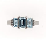14k White Gold Three Stone Genuine Natural Aquamarine Ring with Diamonds (#J279)