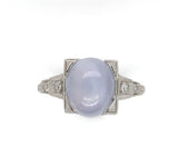 Platinum Hand Engraved Star Genuine Natural Sapphire and Diamond Ring (#J6306)