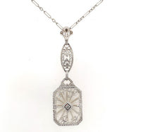 10k Gold Filigree Genuine Natural Rock Crystal Diamond Pendant Orig Chain #J6262