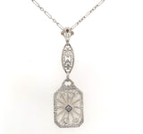 10k Gold Filigree Genuine Natural Rock Crystal Diamond Pendant Orig Chain #J6262