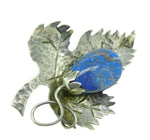 Arts and Crafts Hand Hammered Leaf Brooch with Genuine Natural Lapis (#J2444)