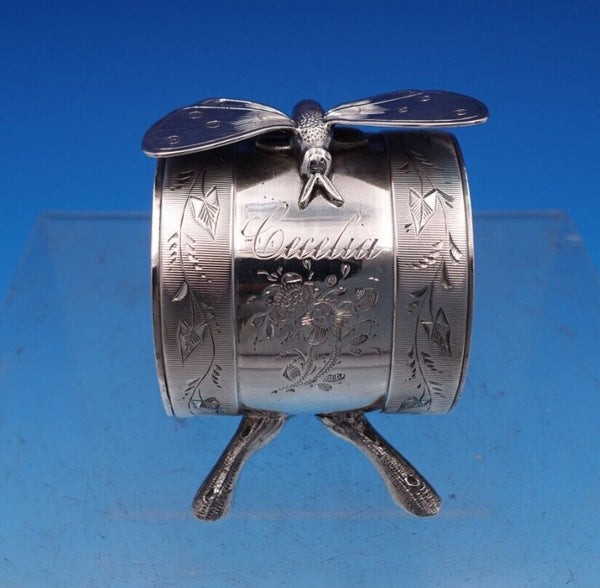 Koehler and Ritter CA Coin Silver Napkin Ring w/Twig Stand 3-D Moth Rare #7914