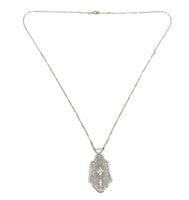 12k and 14k White Gold Genuine Natural Diamond Filigree Pendant w/Chain (#J7189)