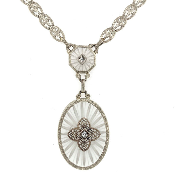 14k White Gold Genuine Natural Rock Crystal Quartz Necklace Cast Links (#J5936)