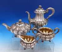 Edward Barnard English Georgian Sterling Silver Tea Set 4pc 3-D Gourds (#7502)