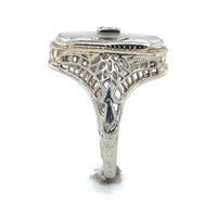 14k Gold Filigree Genuine Natural Rock Crystal Diamond Ring Size 4.25 (#J6497)