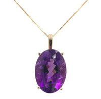 14k Yellow Gold 15.38 Carat Oval Cut Genuine Natural Amethyst Pendant (#J7191)