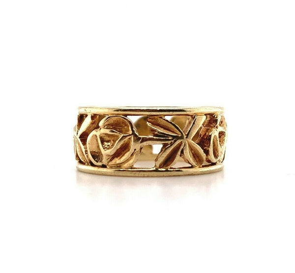 14k Yellow Gold Band with Pierced Roses Size 5.75 (#J5557)