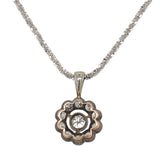 European 14k Gold and Silver Rosette Genuine Natural Diamond Pendant (#J6628)