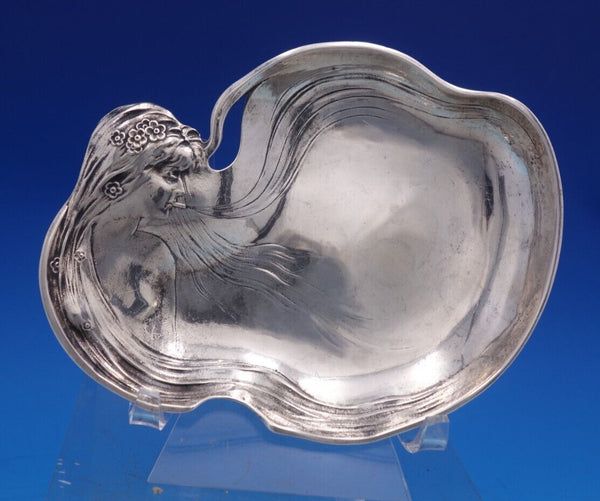 Art Nouveau by Unknown Sterling Silver Business Card Tray Woman in Pond (#7269)