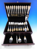 Grande Baroque Gold Accent by Wallace Sterling Silver Flatware for 12 Set 65 pcs