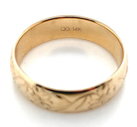 14k Yellow Gold Hand Engraved Wide Wedding Band Floral Ring Size 8.75 (#J6917)