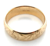 14k Yellow Gold Hand Engraved Wide Wedding Band Floral Ring Size 8.75 (#J6917)