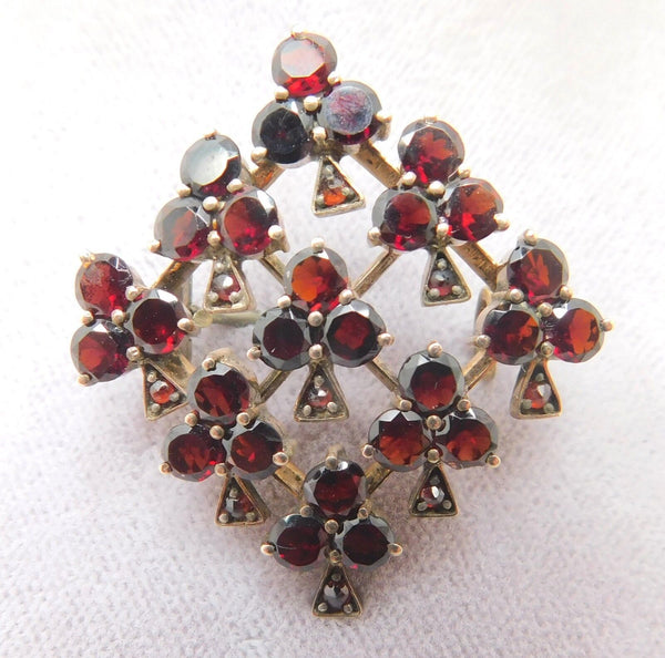 Victorian Genuine Natural Bohemian Garnet Shamrock Pin (#J301)