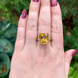 14k Yellow Gold Large 7.97 Carat Genuine Natural Citrine Ring Bow Motifs #J7446