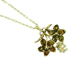 10k Yellow Gold Victorian Leaf Flower Pearl Pendant (#J4549)