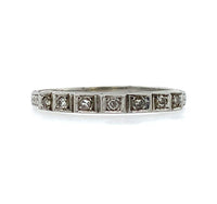 18k White Gold Wedding Band Ring w/Diamonds Engraved Dated 1932 Size 7.75 #J5907