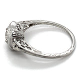 Art Deco 18k White Gold .23ct Genuine Natural Diamond Filigree Ring (#J6750)