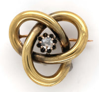 14k Gold Georgian Rose Cut Genuine Natural Diamond Pin Tri-Circle Knot (#J6255)