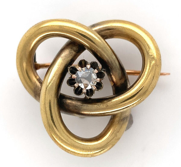 14k Gold Georgian Rose Cut Genuine Natural Diamond Pin Tri-Circle Knot (#J6255)