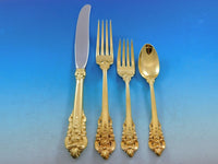 Golden Grande Baroque by Wallace Sterling Silver Flatware Set Dinner 72 pcs Gold