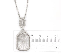 14k Gold Genuine Natural Rock Crystal Quartz Deco Filigree Necklace (#J6881)