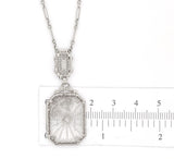 14k Gold Genuine Natural Rock Crystal Quartz Deco Filigree Necklace (#J6881)