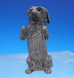 Silverplate Pepper Shaker Form of Dog Brown Glass Eyes Victorian 2 3/4" (#9028)