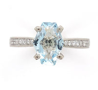 14k Gold Ring w/ Specialty Cut Genuine Natural Aquamarine Hand Engraved (#J6547)