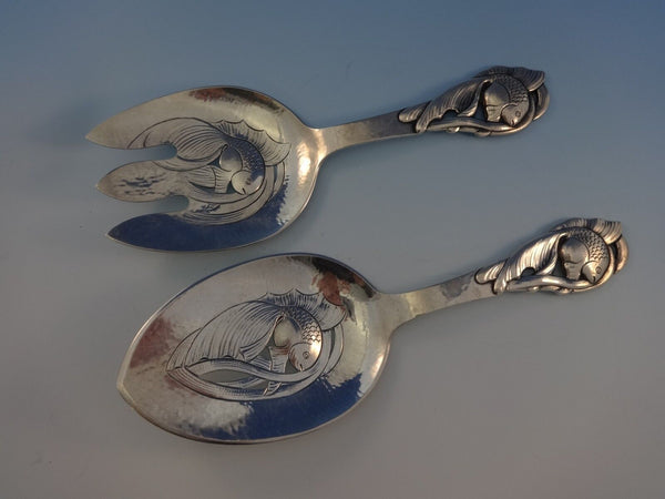 Danish Sterling Silver Fish Serving Set 2-Piece with Fish Dated 1937 9"