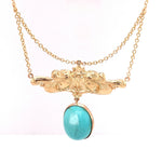 14k Gold Genuine Natural Turquoise Festoon Necklace Nouveau Style (#J4882)
