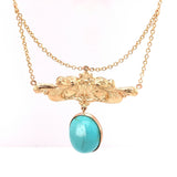 14k Gold Genuine Natural Turquoise Festoon Necklace Nouveau Style (#J4882)