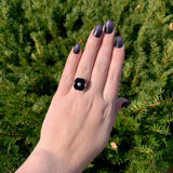 Art Deco 10k Gold Genuine Natural Black Onyx and Diamond Filigree Ring (#J7082)